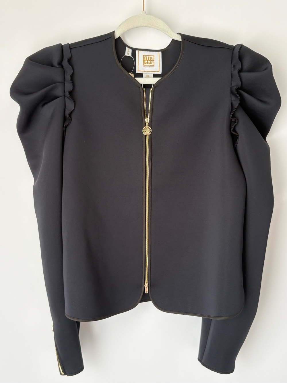 Emily McCarthy Puff-Sleeve Zip Front Jacket - Black